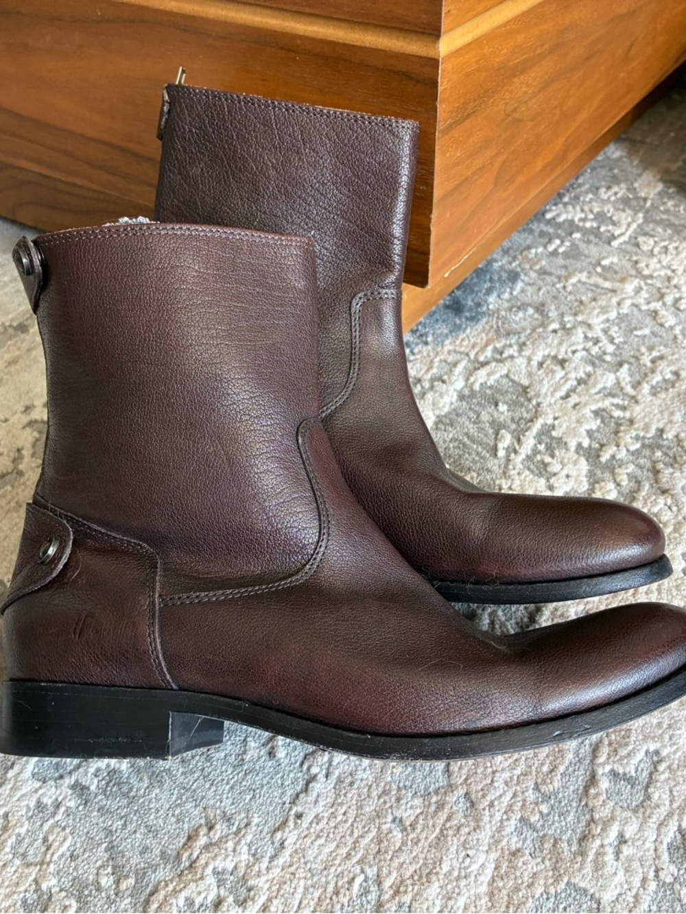 Frye Dark Brown Leather Zip Ankle Boots Size 10